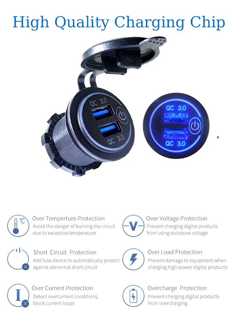 12V QC3.0 зарядное устройство с быстрой зарядкой, USB розетка Быстрая зарядка 3,0 зарядное устройство для автомобиля с двумя портами USB розетка с выключателем для автомобилей Грузовик
