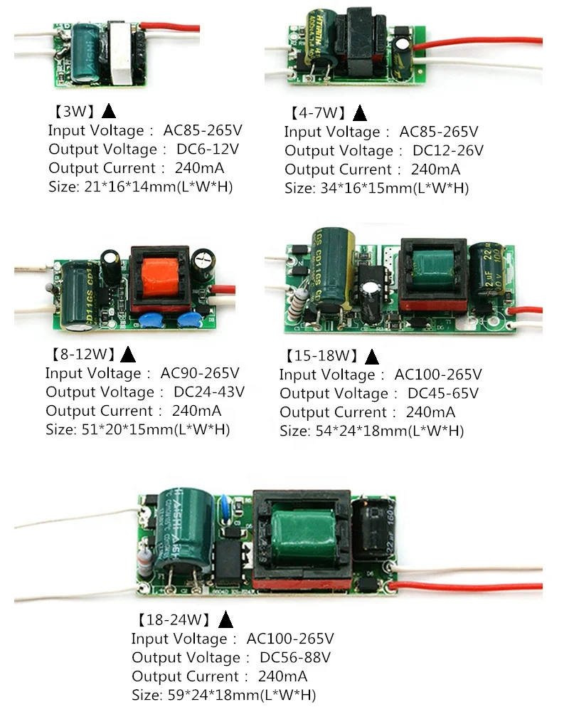 110V 220V Constant Current LED Driver Built-in Power Supply 240mA Lighting Transformer 3W 4-7W 8-12W 15-18W 18-24W For LED Bulb