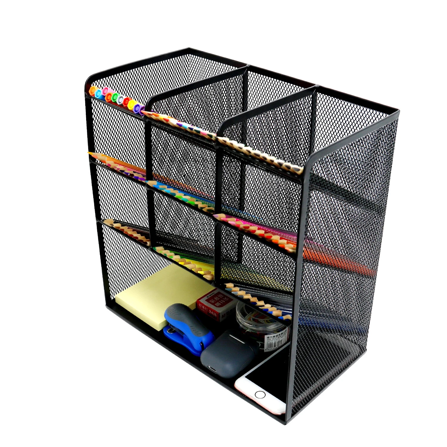 
Office Desktop Black Metal Wire Mesh File Organizer 10 Pockets Hanging Letter & Document Pen Holder for Office and Home 