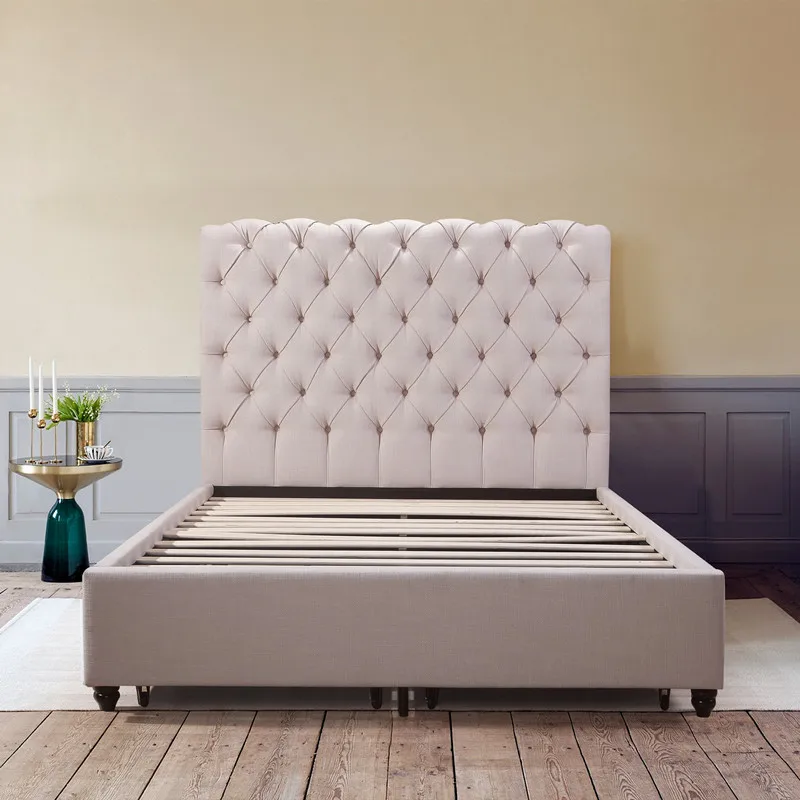 King size bed frame modern bed wing back chesterfield velvet fabric storage bed for bedroom