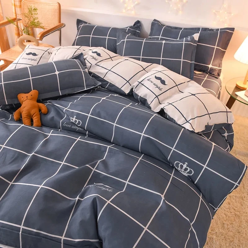 Lovely Double Side Solid Color Flat Fitted Comfort Bed Sheet Pillowcase Comforter Teenage Duvet Set