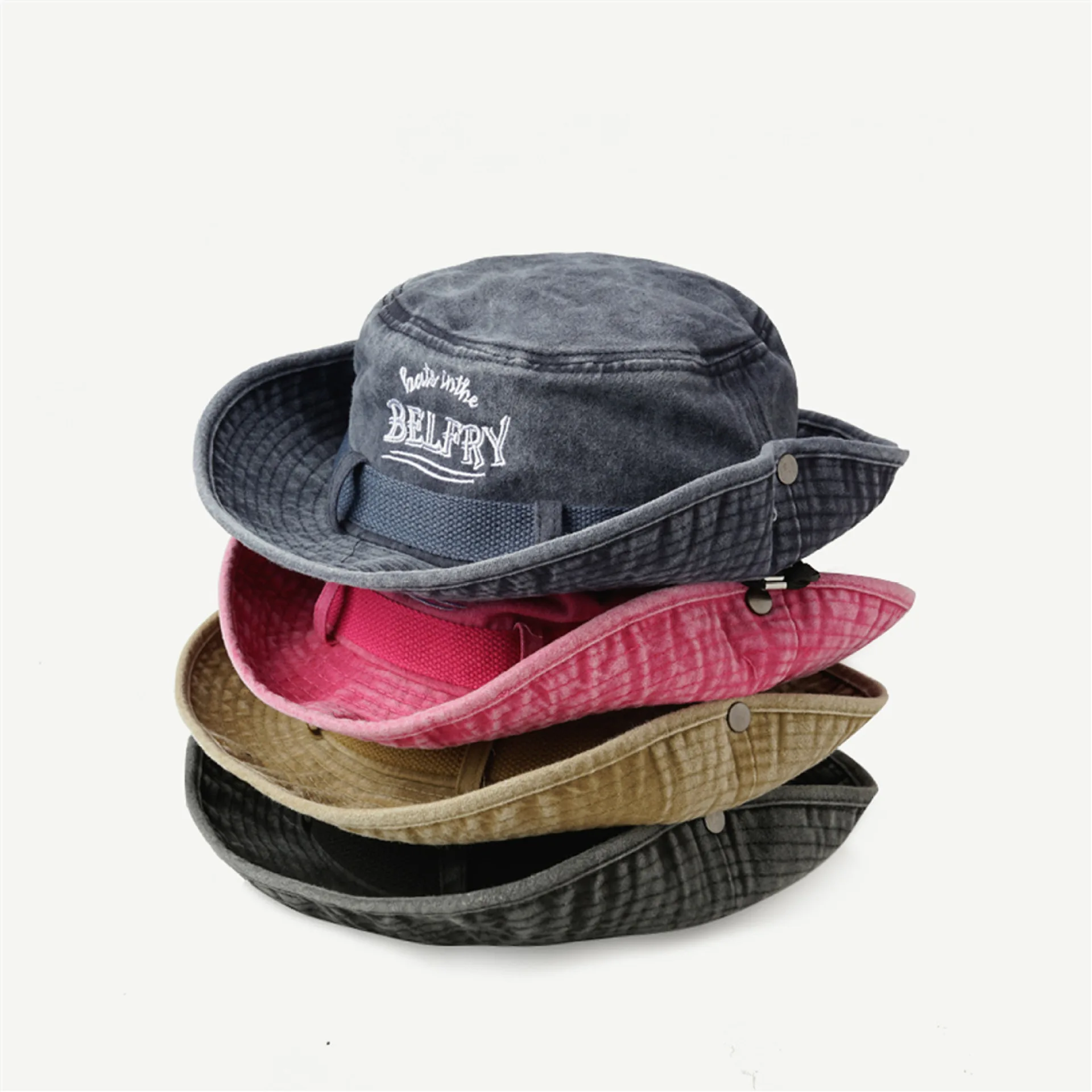 fashion embroidered basin hat pink cowboy vintage washed cotton denim blue jean bucket hats women