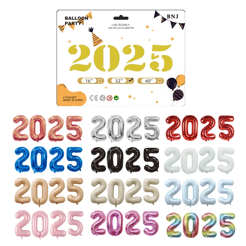 BONA colorful 2025 foil number balloons new year party 16 32 40 inch high quality digital arch kit party decoration balloon