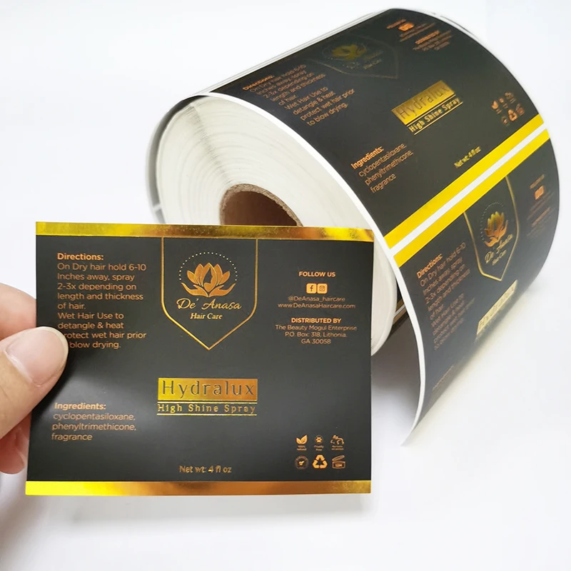 Custom Roll Printing Logo Luxury Waterproof Packaging Bottle Embossed Gold Foil Labels Biodegradable Stickers For Food Cosmetic