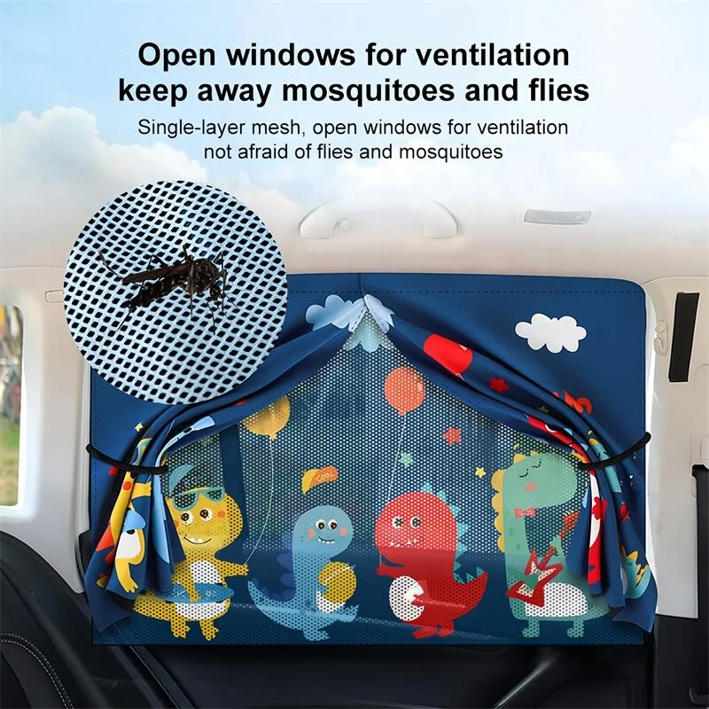 Printed Carton Side Window  Car Curtains Double Layer Baby Car Sunshade Magnetic Window Net Foldable Curtain Car Window Babies