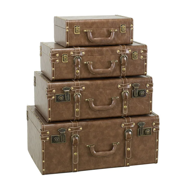 4 sets of high-quality vintage style leather suitcase