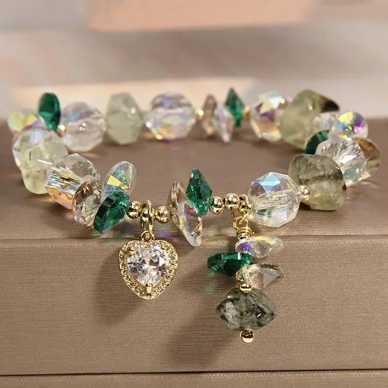 Custom In Stock Luxury Women Beads Bracelet Rhinestone Charms Amethyst Natural Beads Crystal Beads Bracelet For Women