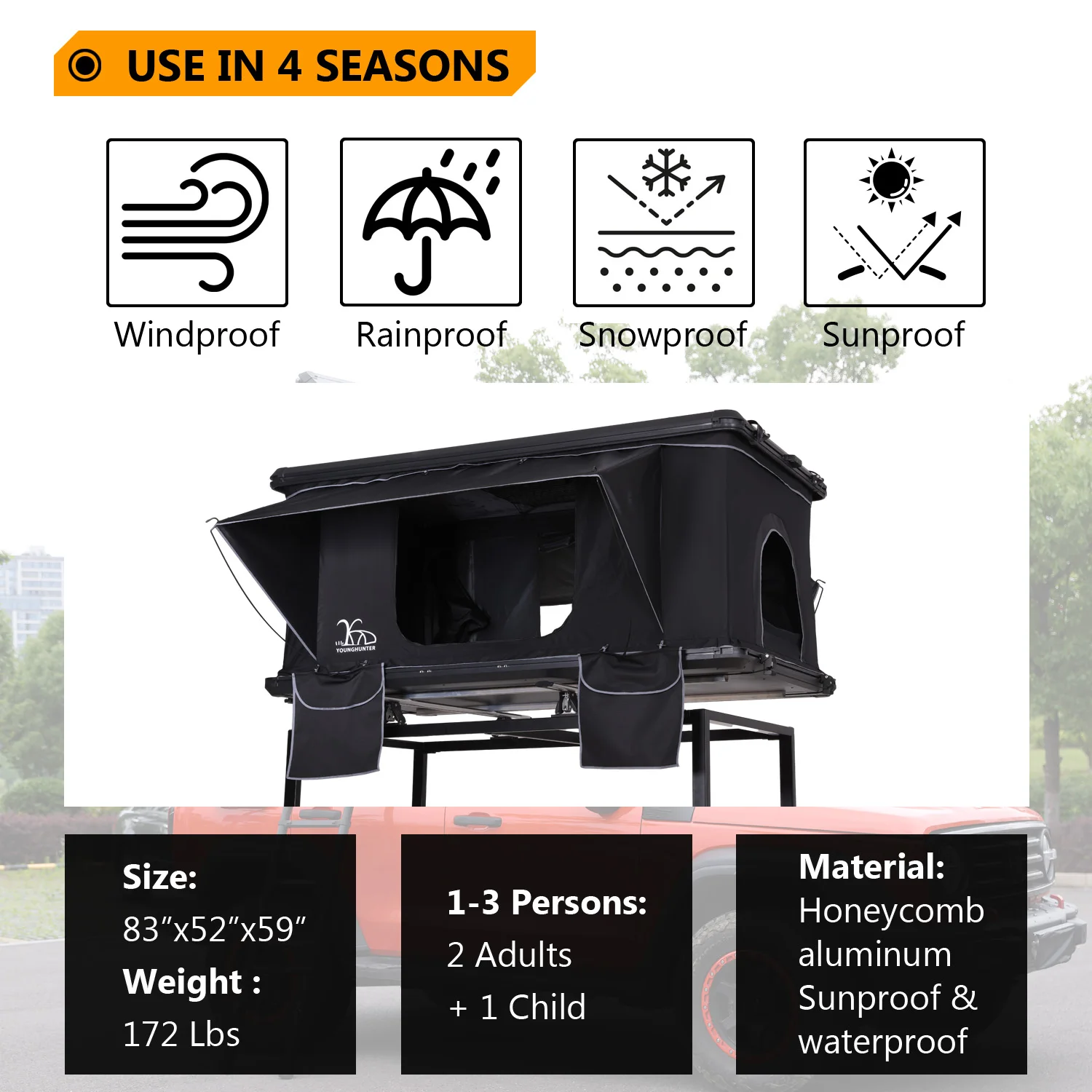 Wholesale rectangle car canvas camping aluminum rooftop tent car hard shell roof