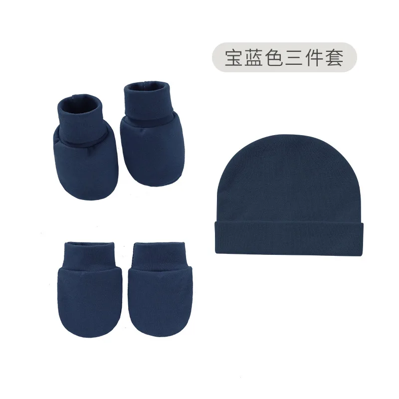 Newborn fetal hat+mittens+foot cover set summer single layer baby hat set