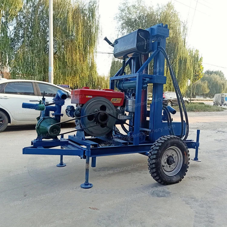 Small Water well drilling rig machine move by wheels drilling rig for water well