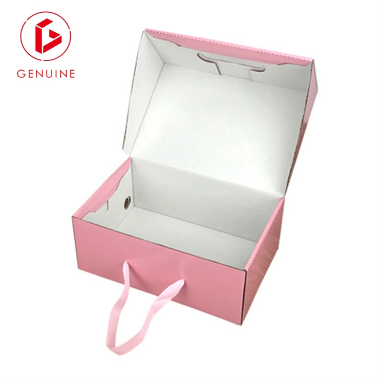 Custom foldable ribbon handle corrugated cardboard packaging clothing underwear shoe box
