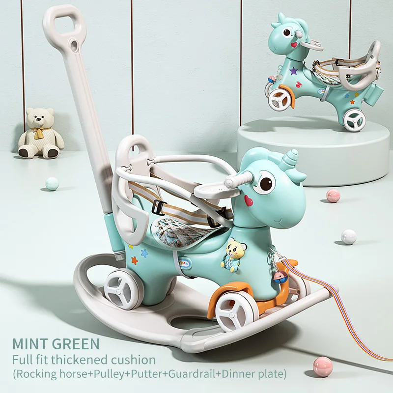 Rocking horse small Trojan Wholesale Plastic Kids  Playground   Dual-Use Baby Toys 1-3 Years Old Birthday Gift Stroller