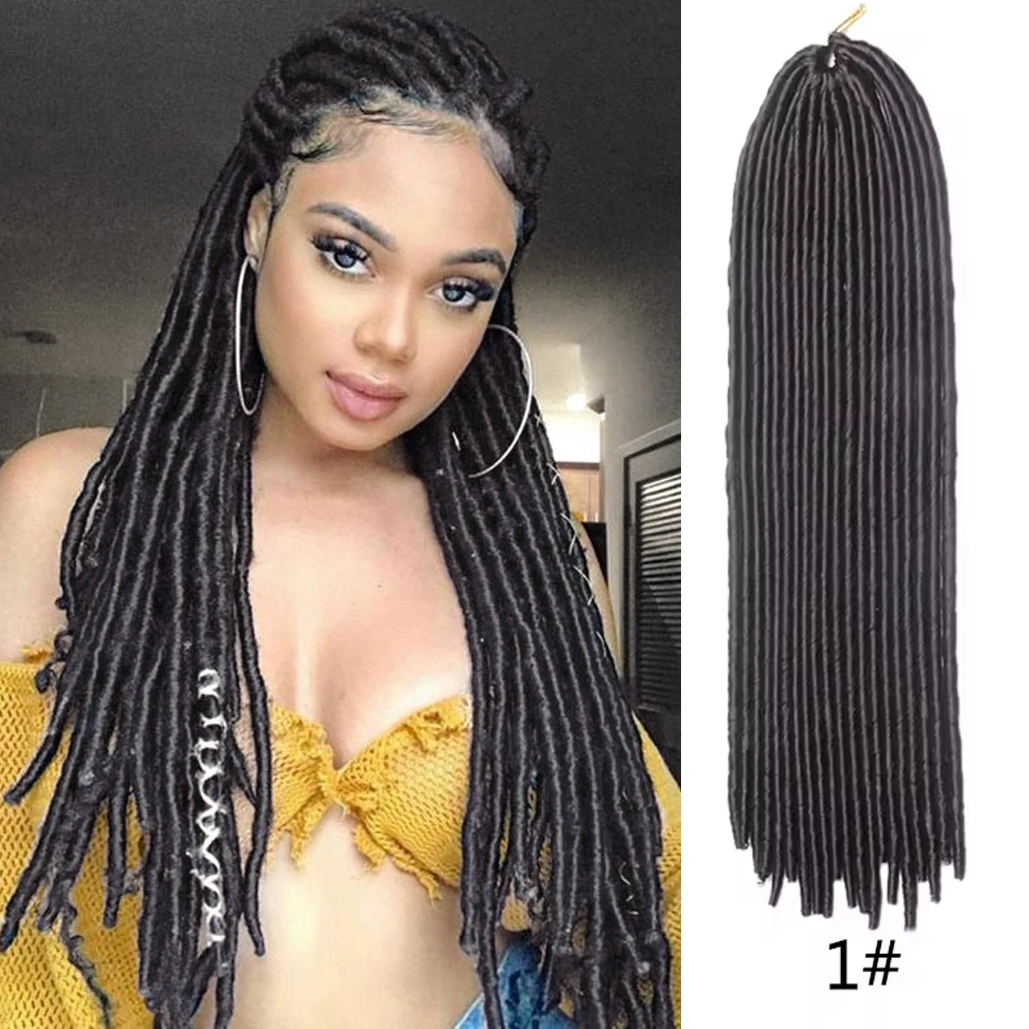 Wholesale Price Straigh Faux Locs Goddess Crochet Braids 20 inch Natural Black Synthetic Braiding Hair extension Soft Dreadlocks