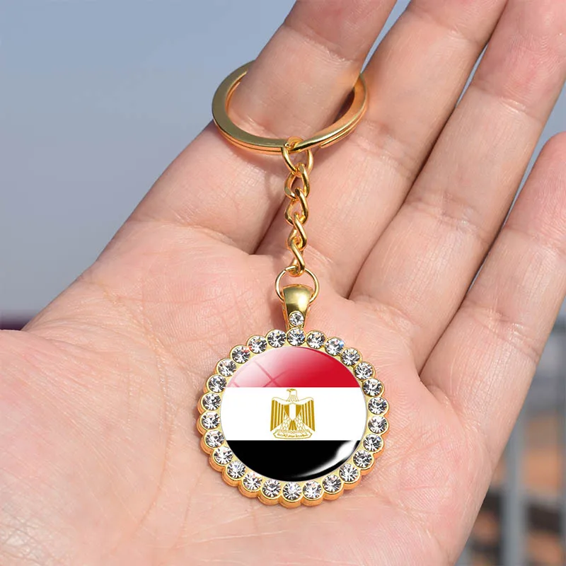 South Africa India Congo Sudan Morocco Libya Guinea Zambia National Flag Keychain Crystal Jewelry Diamond Golden Key Chain