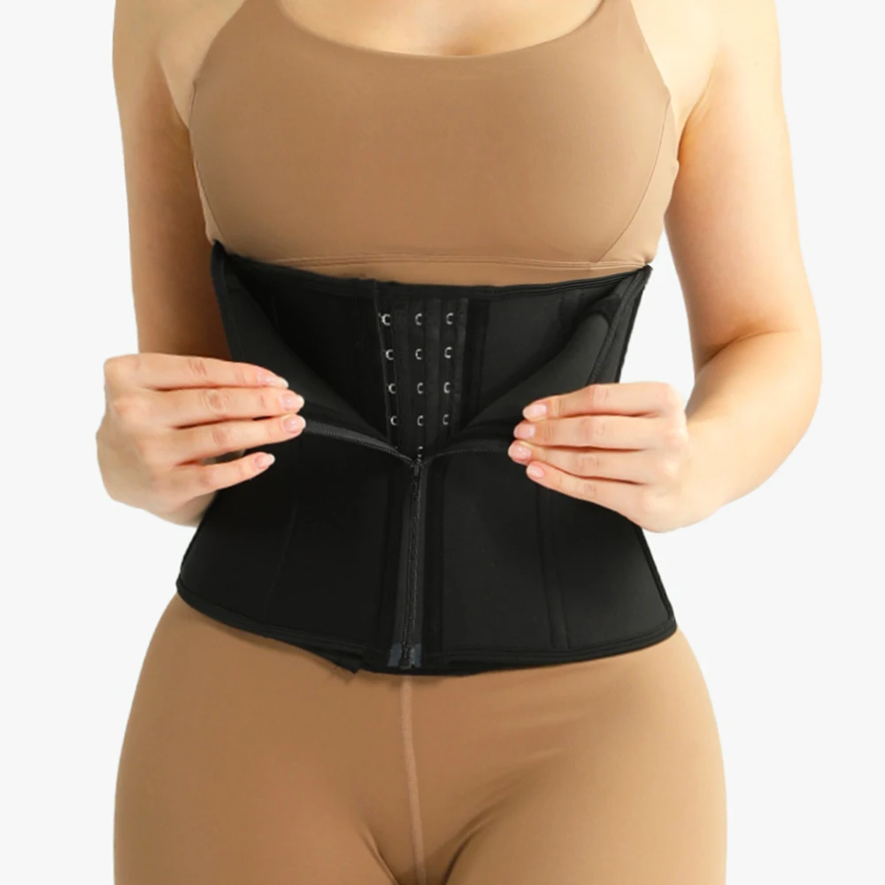 Nanbin Fitness Safety Equipment Waist Trainers Logo Women 2 In 1 Corset Short Torso Waist Trainer with Hook and Zip