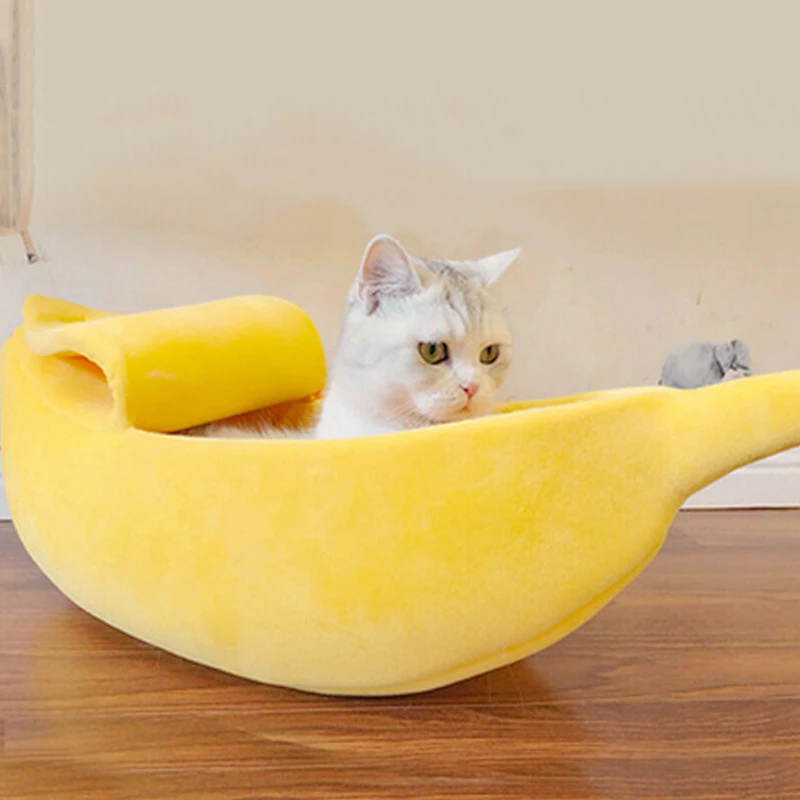 
Banana Shape Comfortable Small Pets Bed Nest Fluffy Warm Soft Plush Breathable Cat Bed Banana Cat Bed House 