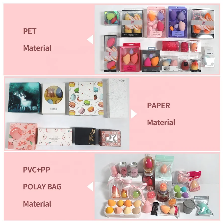 Gradient Color Water Drop Custom Logo Face Egg Beauty Latex Free Private Label Puff Blender Wholesale Makeup Sponge Packaging