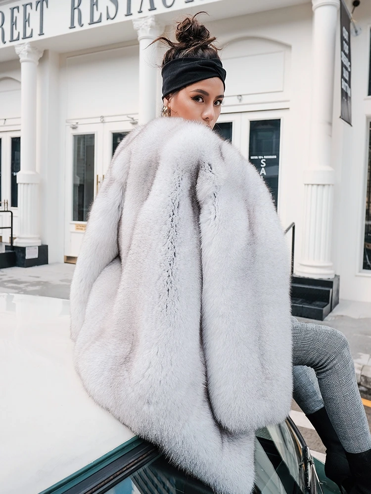 New Design Girls Coat Genuine Fox Fur Lady Coat Glossy Mink Outer Wear