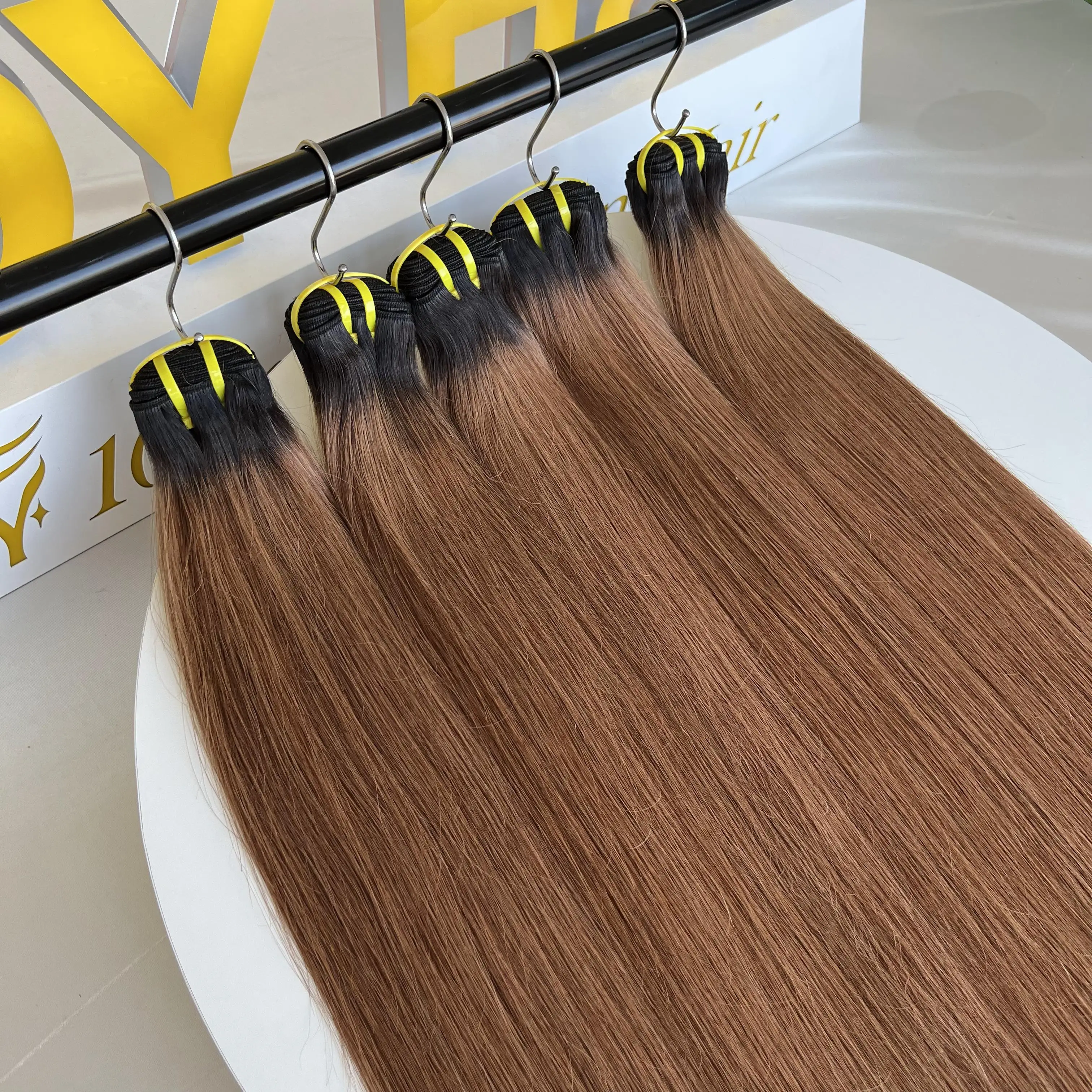 GDY Wholesale 100% Human Hair 1B/30 Ombre Brown Brazilian Virgin Hair Bundles Silky Bone Straight Hair Bundles