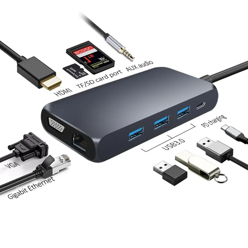 New 10 in 1 USB C Hub All in One RJ45 Internet 4K HDTV Type C Docking Station For Macbookpro Laptop