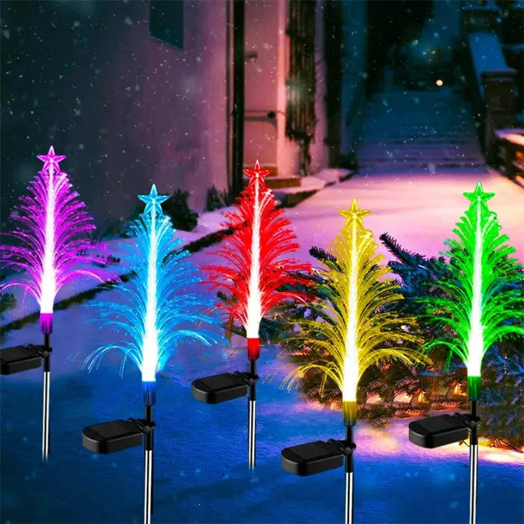solar garden lights outdoor Waterproof Solar lawn Lamp colorful Christmas decorative fiber optic jellyfish light