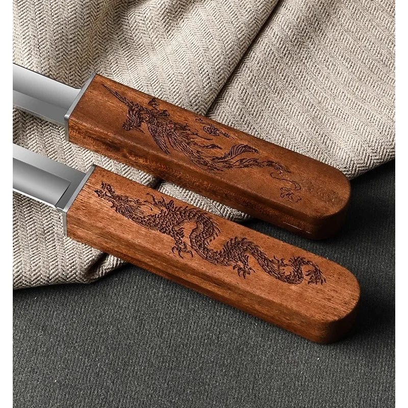 2-in-1 Camping Knife Portable Stainless Steel Hunting Knife Outdoor Fixed Blade Knife With Wood Handle