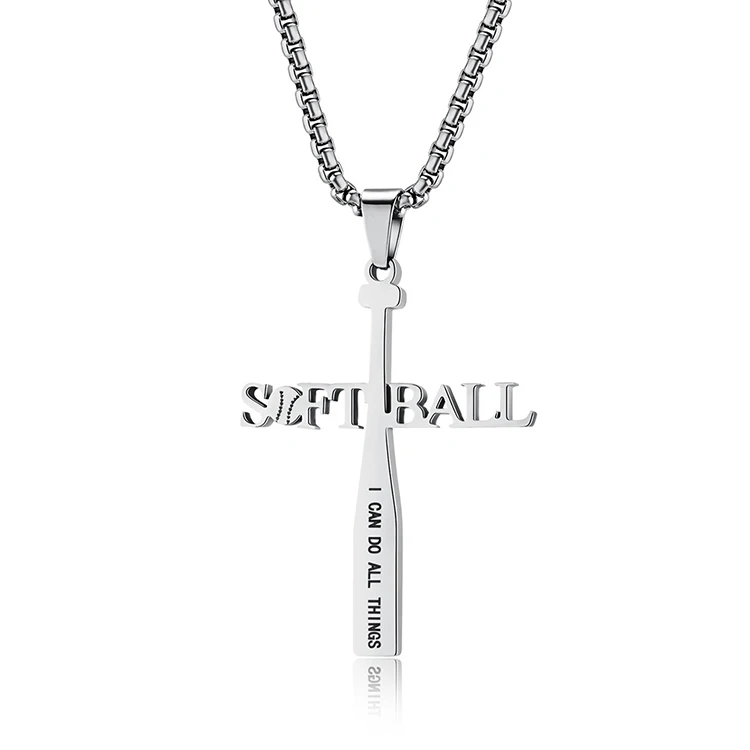 Fashion New Baseball Cross pendant Stainless Steel Necklace gold plated Sports Baseball Pendant for men