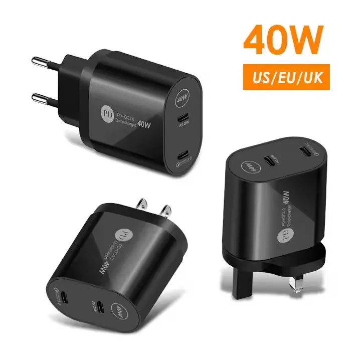 40W Dual Type-c PD Fast Charging Charger Type-C Dual Port Fast Charger Phone Travel Charging Head