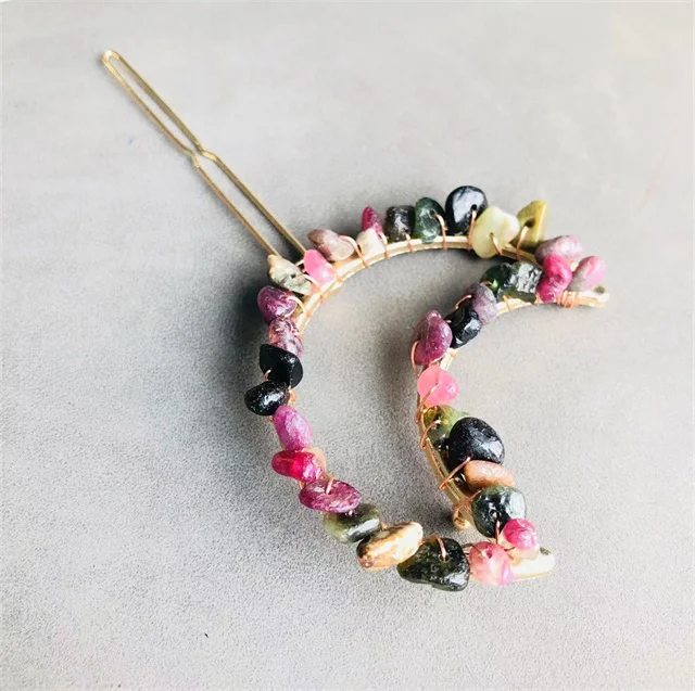 Hot Selling Natural Amethyst Gravel Moon Hair Accessories Clip Powder Crystal  Hair Grab Hairpins Wholesale