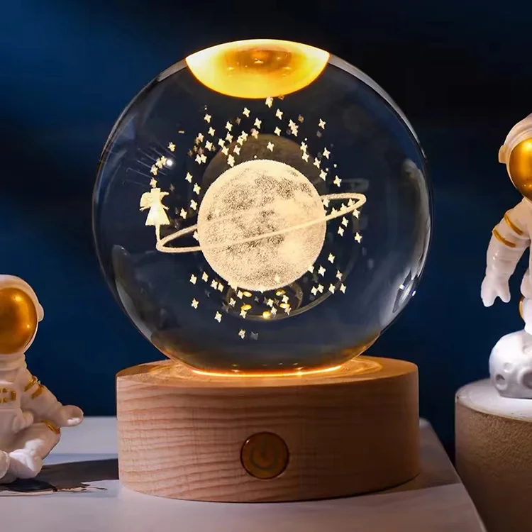 Роскошная Лунная галактика солнечная система Сатурн 3D Хрустальный шар кристалл планета ночник с зарядной сенсорной базой