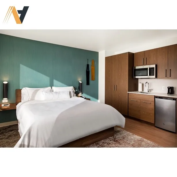 Modern US Project Case Hardwood Bedroom Set for Home & Hotel Double Single Queen King Size Bed Wardrobe with Sleek Design