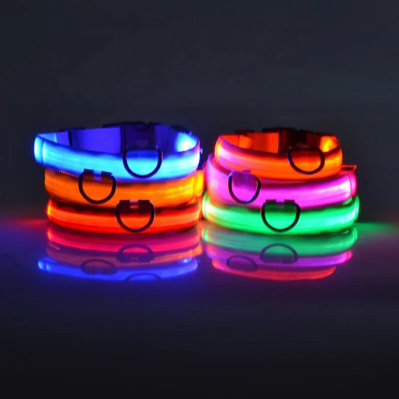 Led Collars Customized Adjustable Nylon Waterproof Reflective Collar Designer Custom Dog Collar usb led dog pet light up safety
