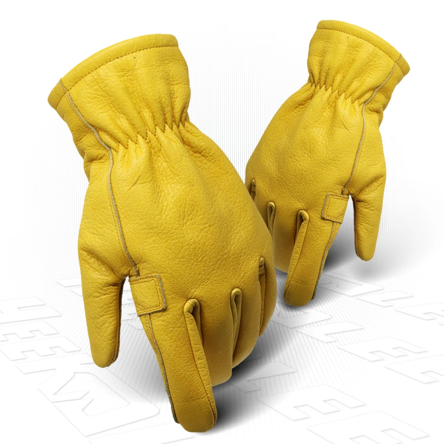 Premium Yellow Full Grain Cowhide Truck Leather Drive Gloves Water-Proof Protective Gardening Work Gloves