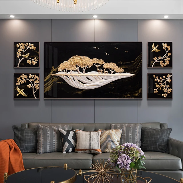 Modern 3D Light Luxury Decorative Painting With Relief Mural Wall Panel Painting For Living Room Decoration