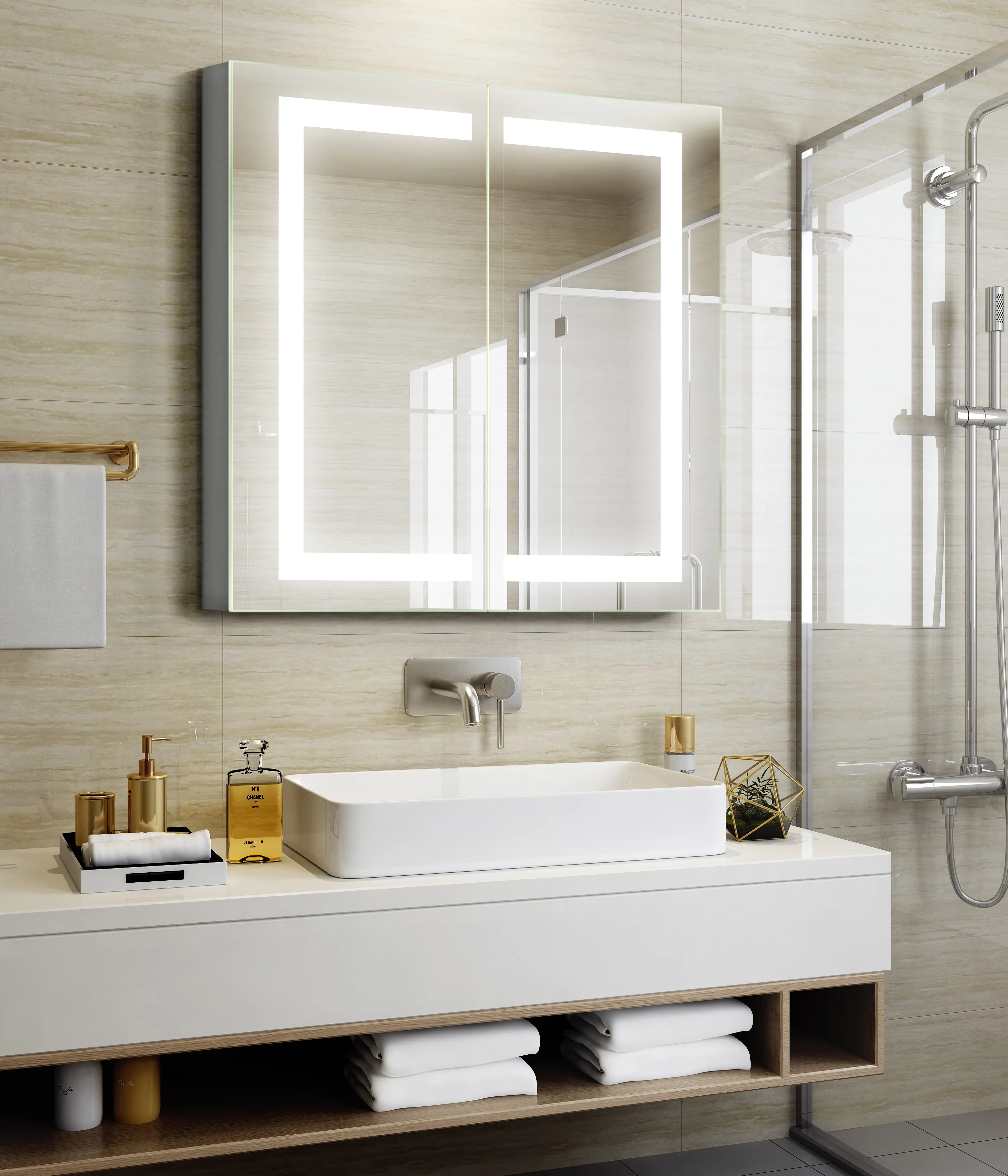 Мебель для ванной комнаты алюминиевый противотуманный светодиодный светильник шкаф зеркальный