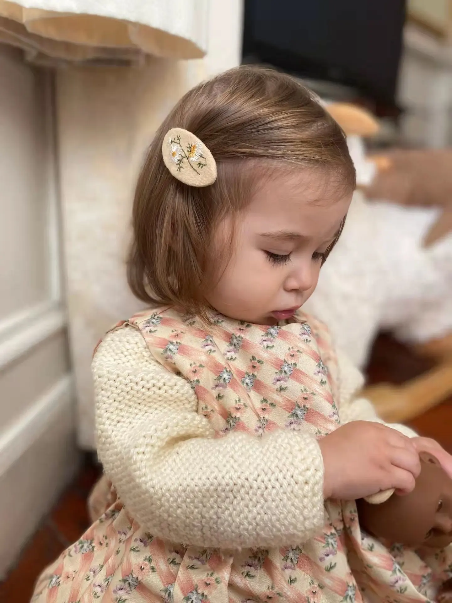 2Pcs Spring Hair Clips Sweet Girls Floral Fabric Oval BB Barrettes Cute Embroidery Flower Hairpin Kids Hair Accessories Set