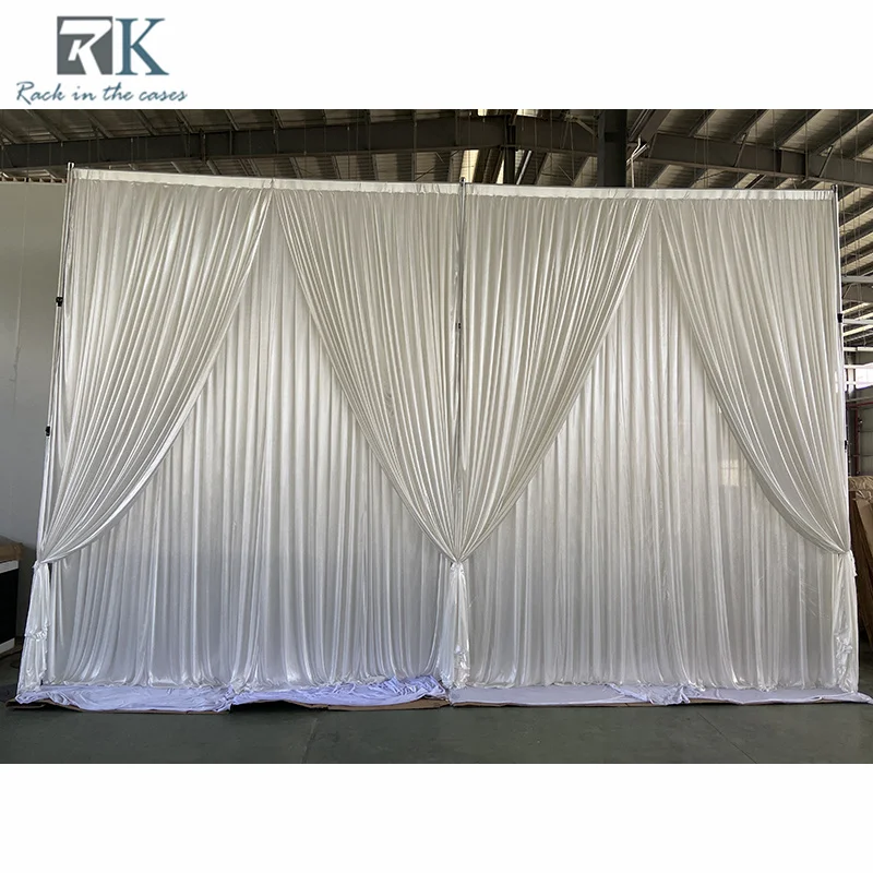 Регулируемая Серебряная труба столб с 3-слойными белыми шелковыми шторами со складками