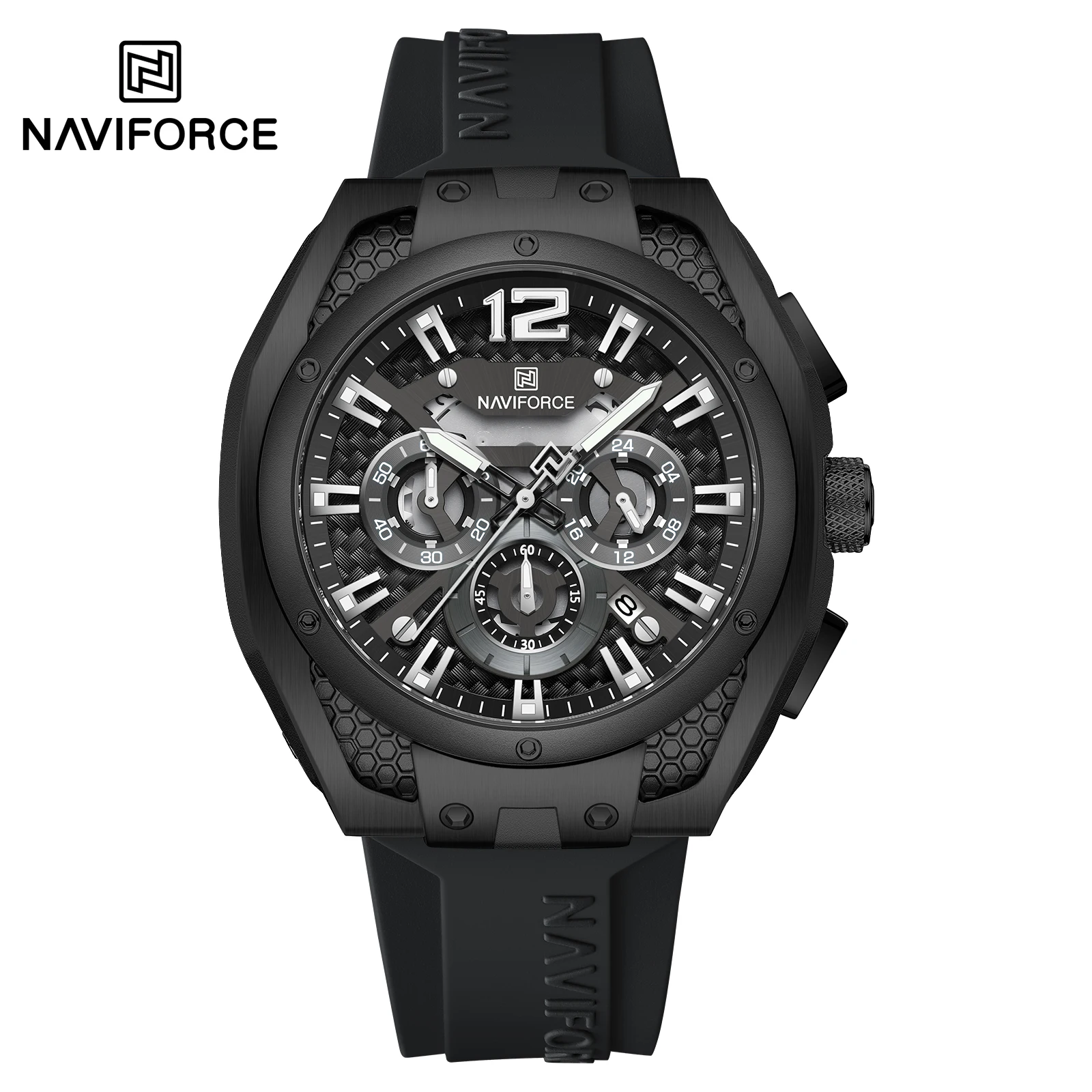 2024 новые модные мужские часы NAVIFORCE оригинальные наручные с вырезами циферблатом хронографом 24 часа
