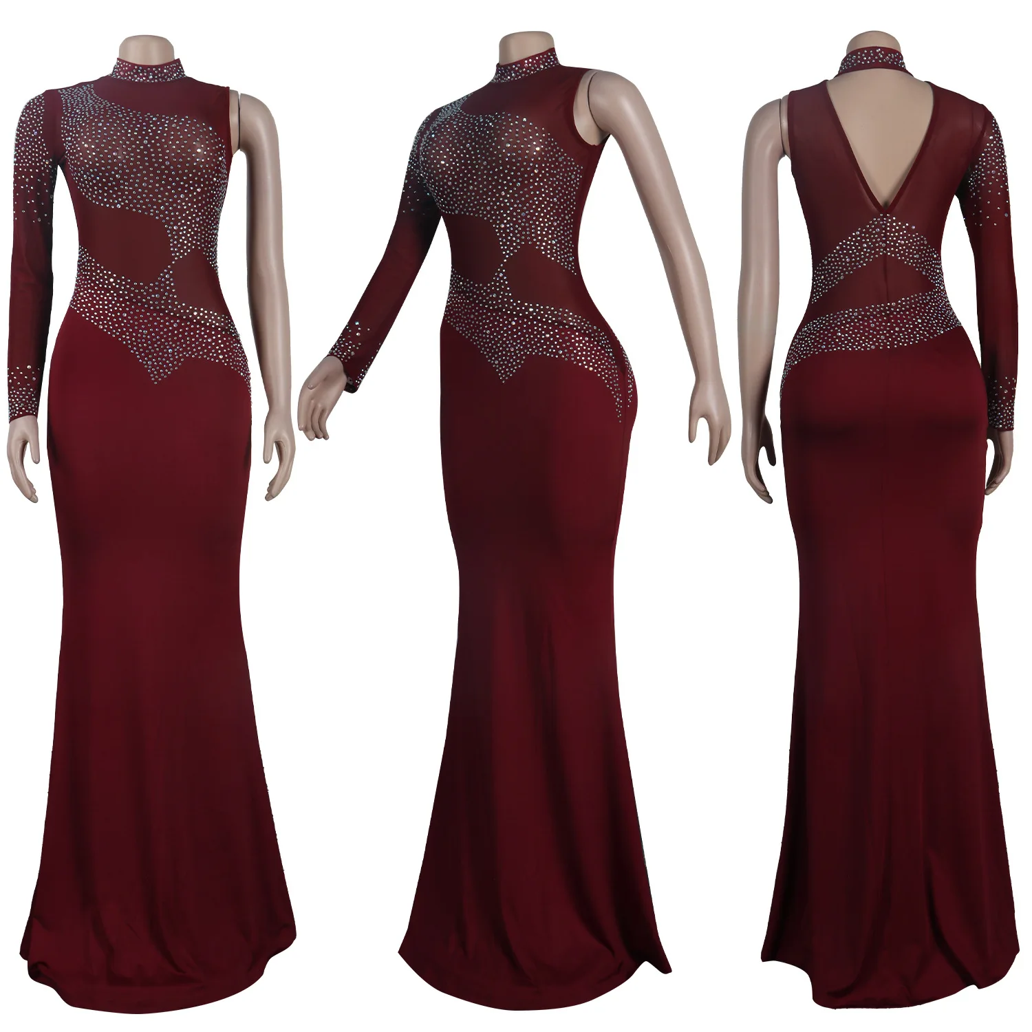 W81024 sexy fashion rhinestone plus size long elegant dresses women party evening gown
