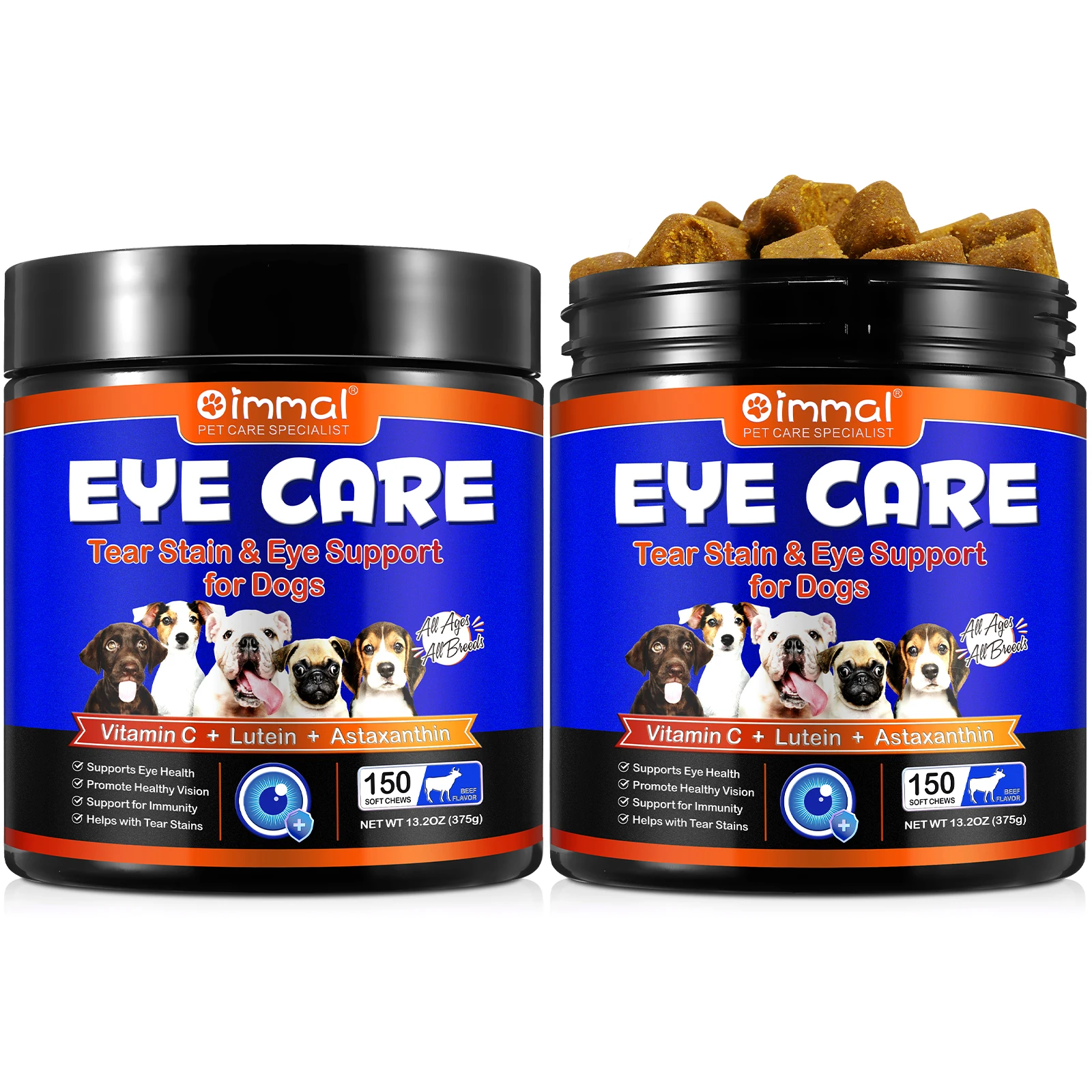 OIMMAI dog soft chews promote healthy vision pet dog tear stain remover eye care astaxanthin food lutein supplement for eyes