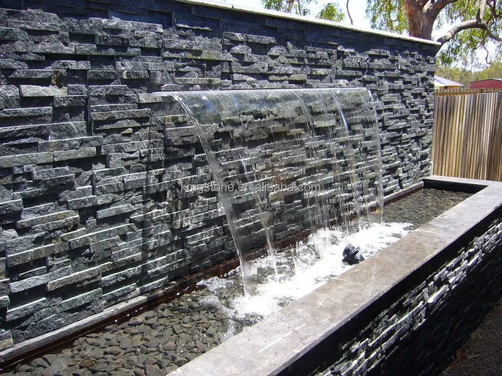 Black Natural Slate 3D Wall Stone Cladding European Design Split Face Wall Cladding Villas Antacid Erosion Resistance Tile Form