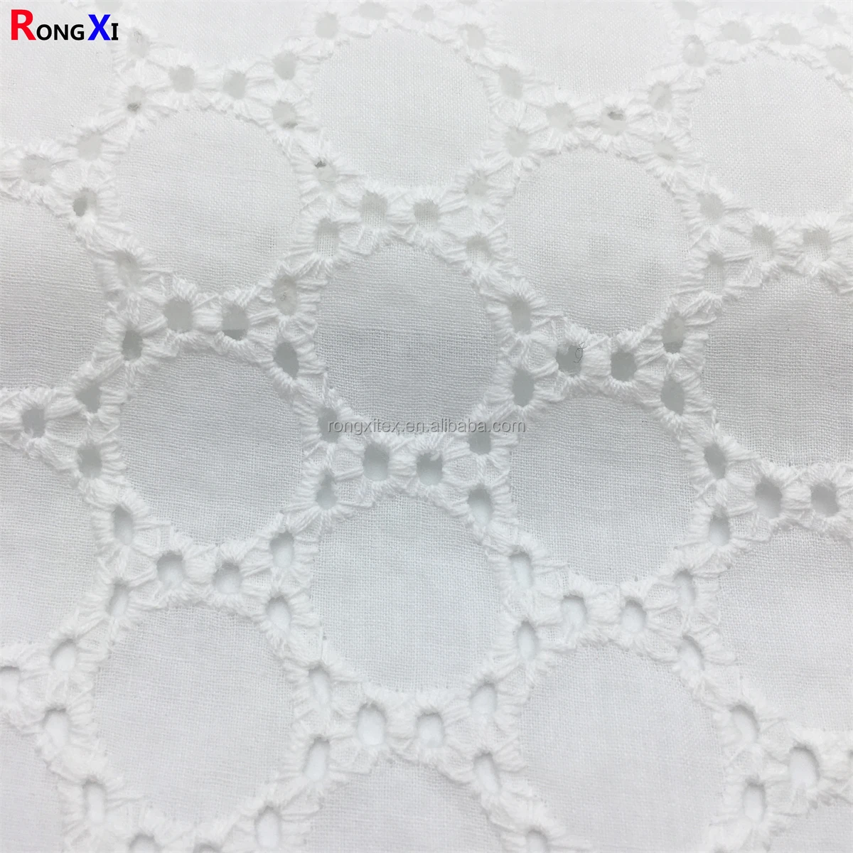 custom wholesale price RXF0517 Popular Bulk DesignvEmbroidered  Fabric with Holes Voile White Cotton Lace fabrics for Garments