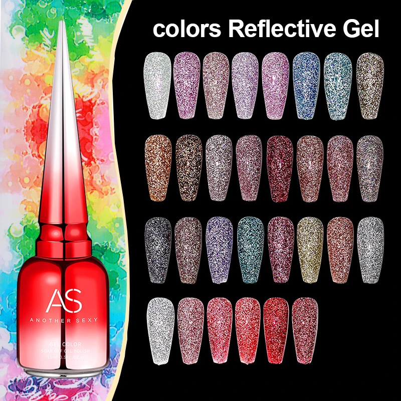 AS 30 colors Burst Flashing Super Shiny Neon reflective gel polish set Sparkly disco diamond gel nail polish OEM ODM