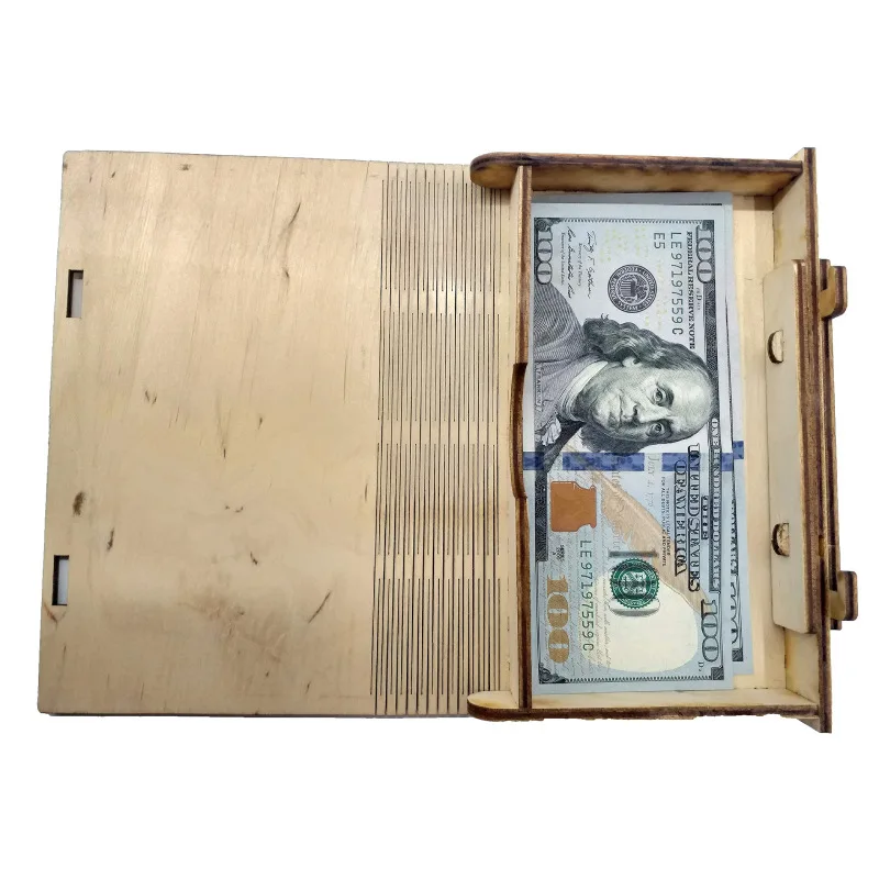 wooden coin box DIY handmade wooden cash box with lock dollar symbol