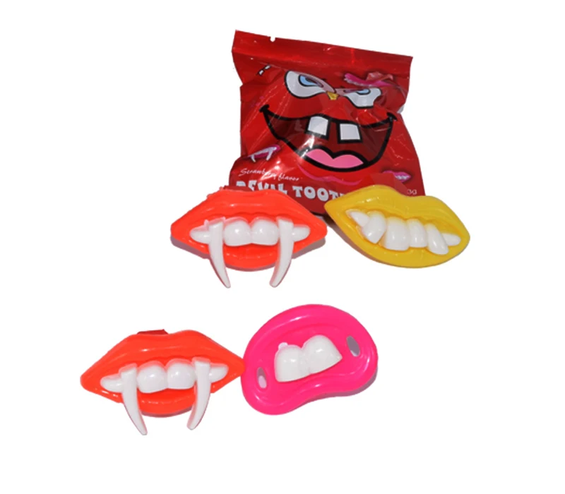 Halloween Devil Tooth Shaped Popping Candy Lollipops Diamond Hard Candy  with Toy