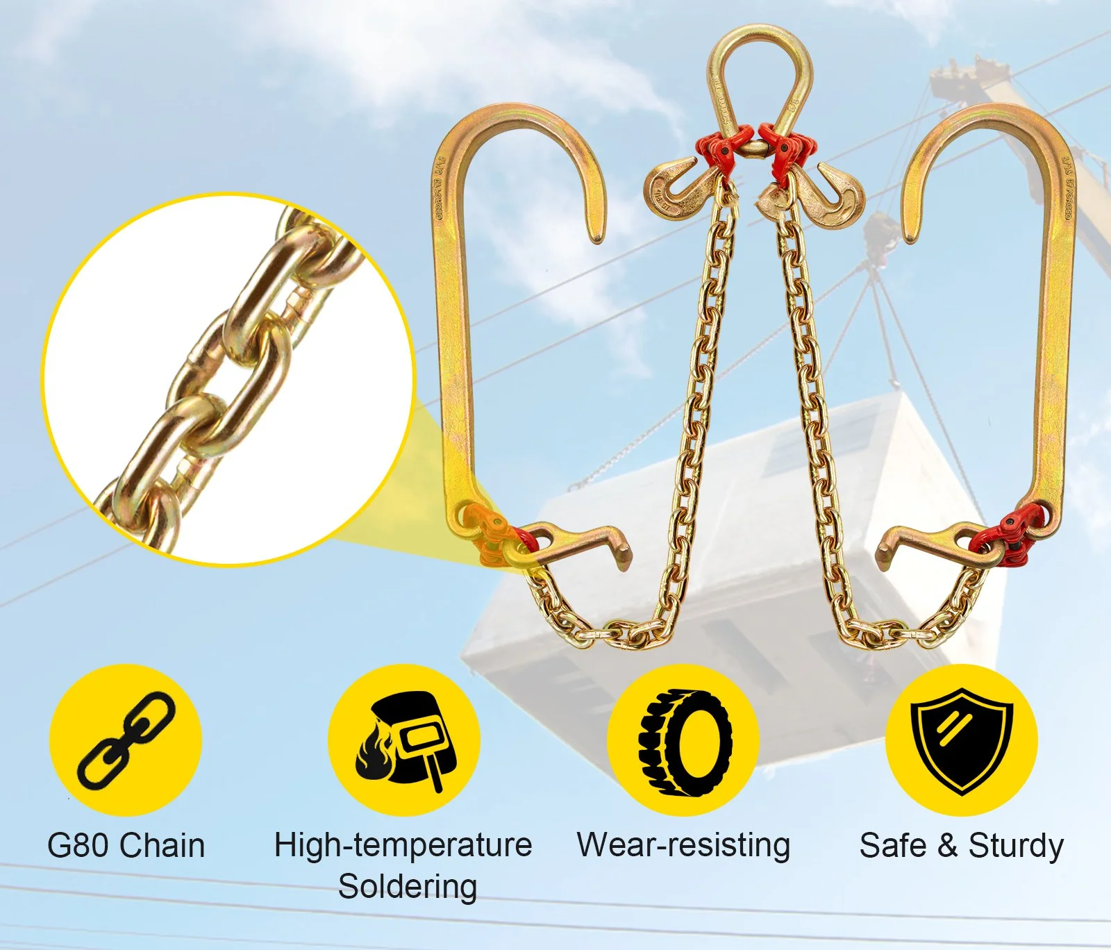 G70 Transport Assembly Welded Chain With Clevis Grab Hooks Binder Towing Chain