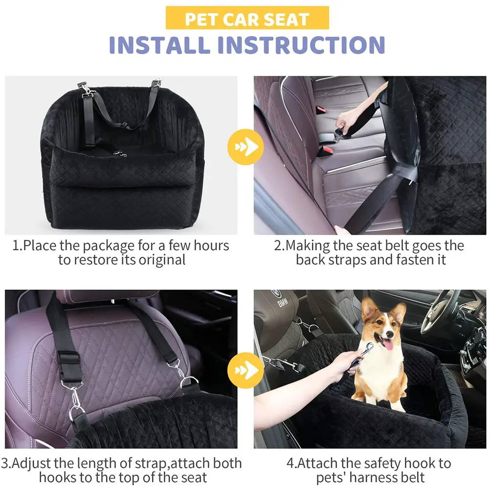 SUNNUO Little Pet Dog Seat For Car Comfortable Soft Padding Car Pets Basket Universal Car Portable Dog Seat