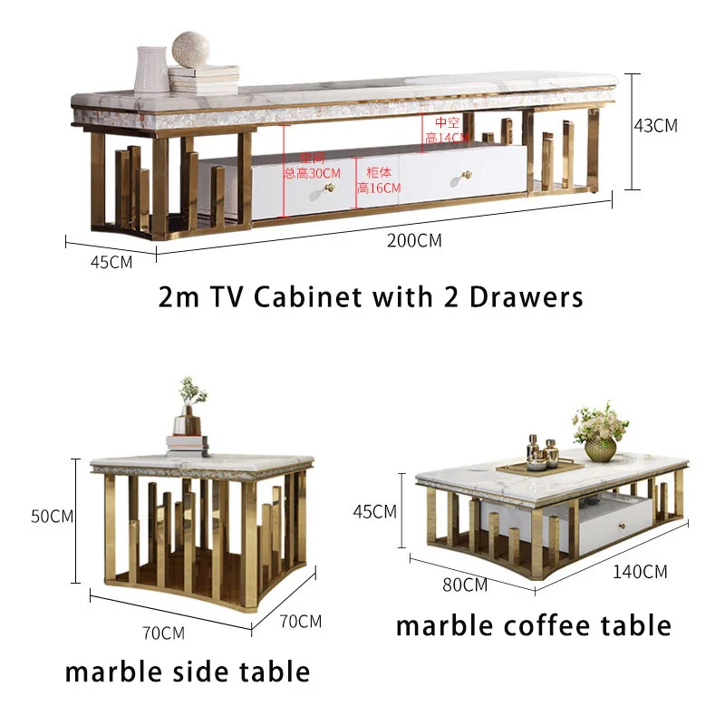 New European and American popular luxury golden stainless steel marble console tables modern