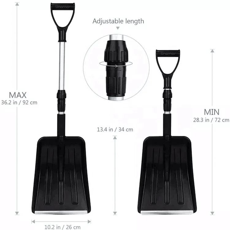 Heated push snow shovel with telescopic aluminum handle for car