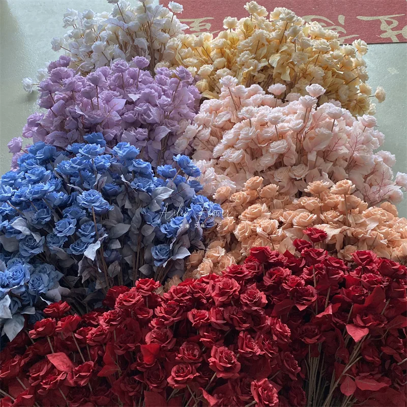 D-SR001 white rose cheap long stem 5 heads silk roses  artificial flowers for wedding home decor flower arch